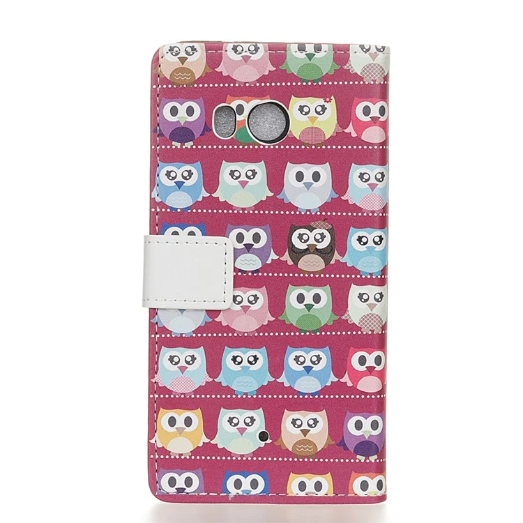 Pattern Printing PU Leather Wallet Stand Case for HTC U11 - Multi Owls Purple Background