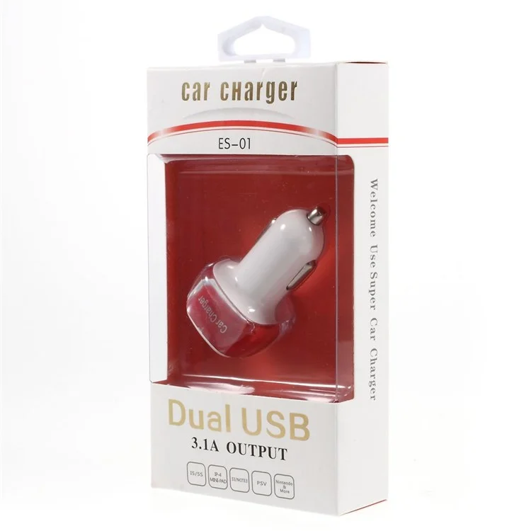 ES-01 2.1A/1A Two USB Car Charger for iPhone iPad Samsung HTC Sony LG Etc - Red