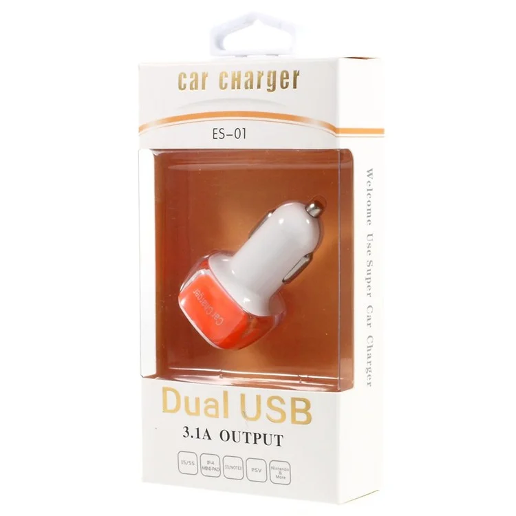 ES-01 2.1A/1A Two USB Car Charger for iPhone iPad Samsung HTC Sony LG Etc - Orange