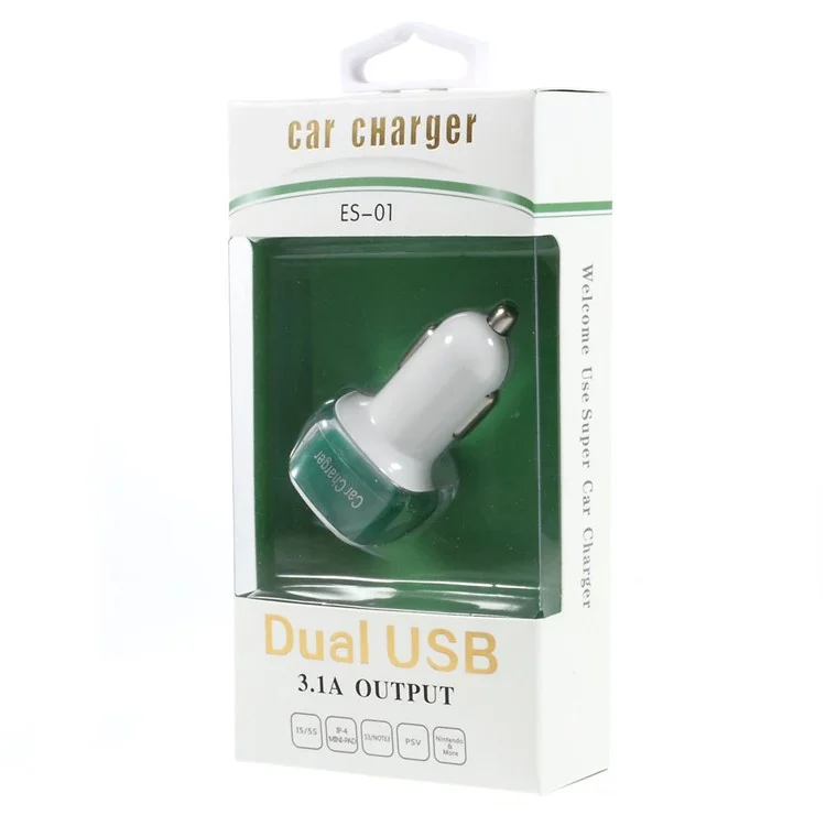 ES-01 2.1A/1A Two USB Car Charger for iPhone iPad Samsung HTC Sony LG Etc - Green