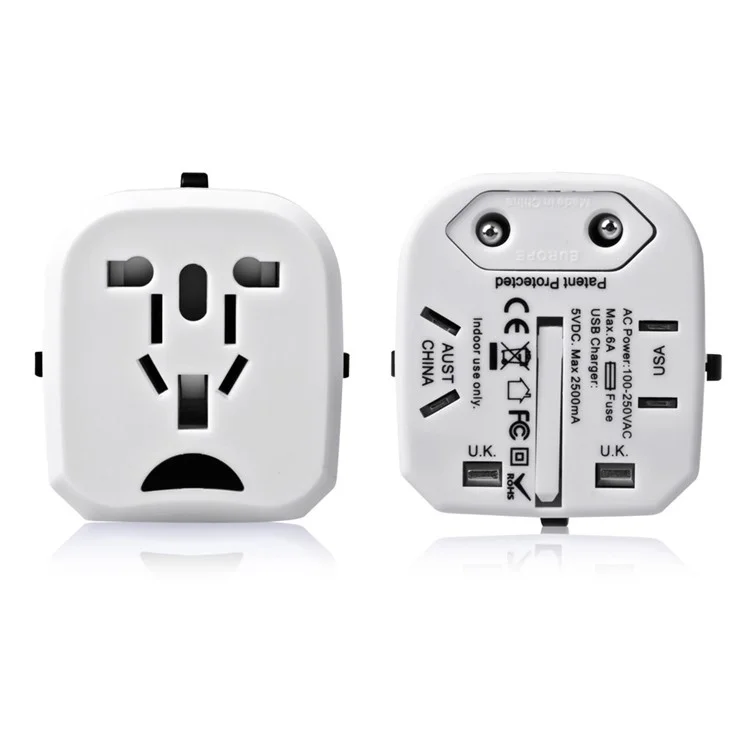 MOCREO Dual USB Universal Travel Wall Charger Power Adapter Converter AU/UK/US/EU Plug - White