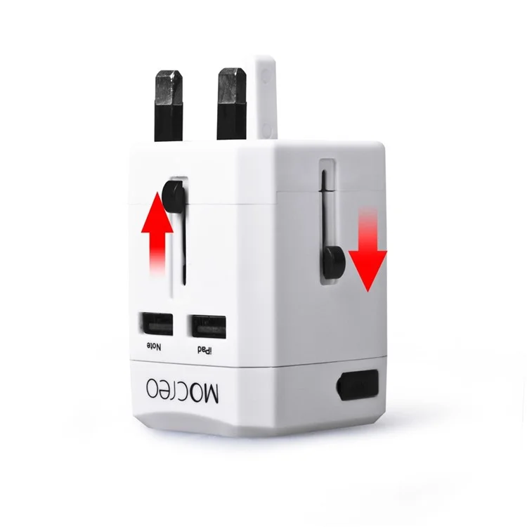 MOCREO Dual USB Universal Travel Wall Charger Power Adapter Converter AU/UK/US/EU Plug - White