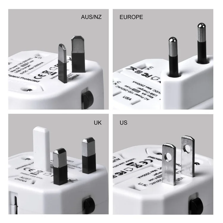 MOCREO Dual USB Universal Travel Wall Charger Power Adapter Converter AU/UK/US/EU Plug - White