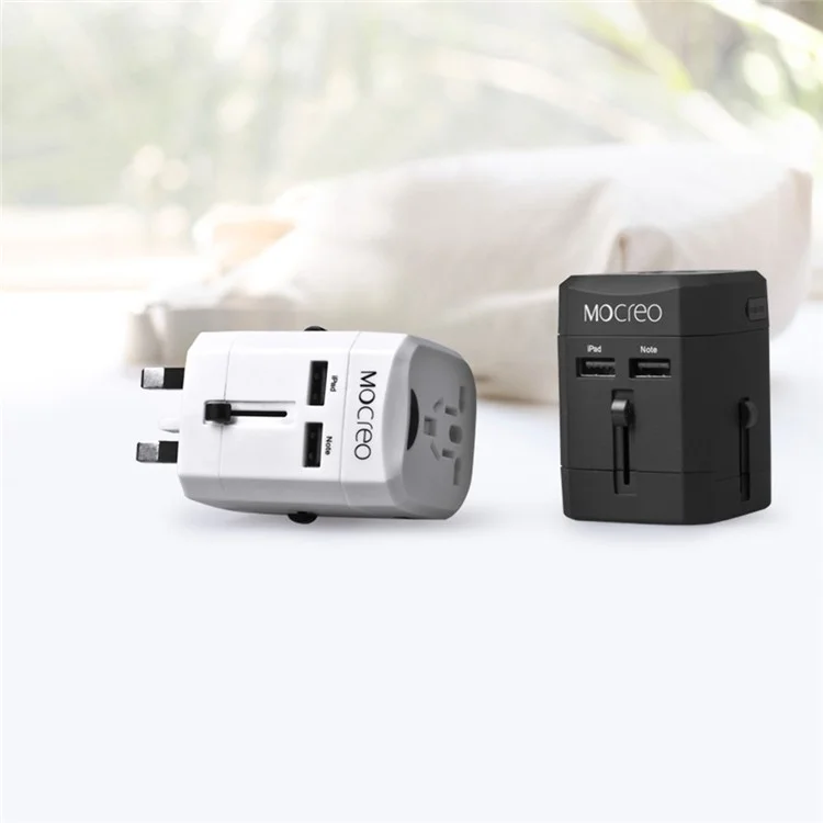 MOCREO Dual USB Universal Travel Wall Charger Power Adapter Converter AU/UK/US/EU Plug - White