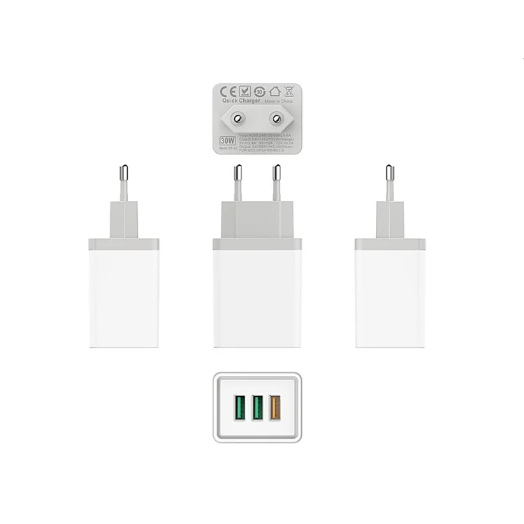 30W 3 USB Ports Quick Charger QC3.0 Travel Wall Charger for Sony Xperia XZ, HTC 10, iPhone X etc. - EU Plug