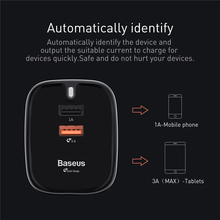 BASEUS Funzi Series Dual USB QC3.0 Fast Charging Travel Charger for iPhone Samsung - Black / UK Plug