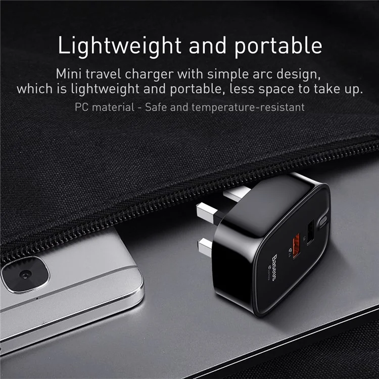 BASEUS Funzi Series Dual USB QC3.0 Fast Charging Travel Charger for iPhone Samsung - Black / UK Plug