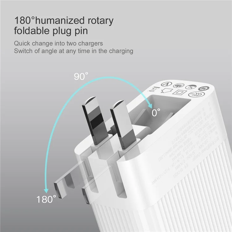 BASEUS Transun Series QC 3.0 Quick Charger Double USB Foldable Plug Portable Travel Wall Charger - White