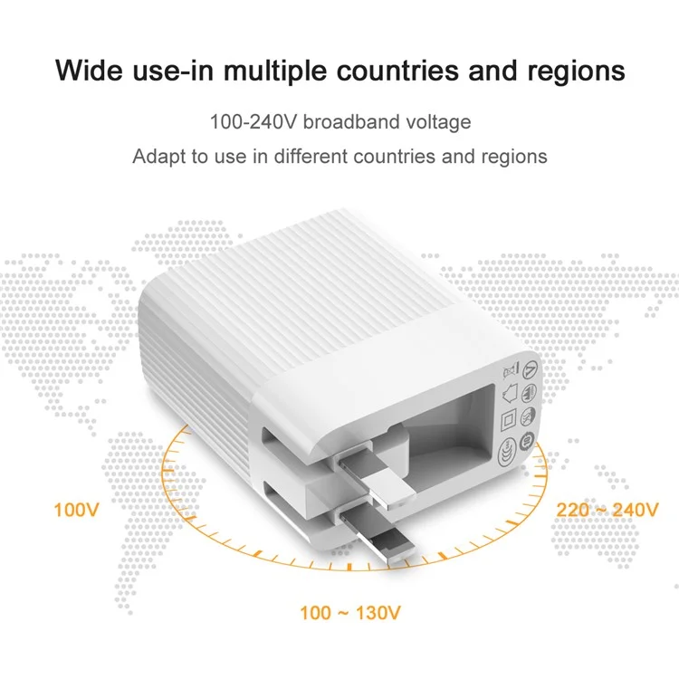 BASEUS Transun Series QC 3.0 Quick Charger Double USB Foldable Plug Portable Travel Wall Charger - White