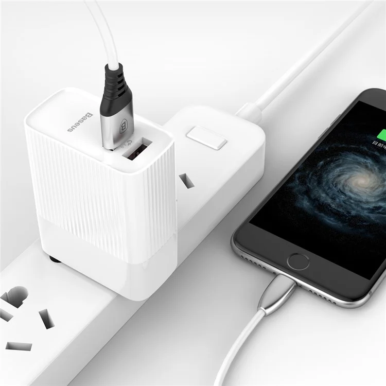 BASEUS Transun Series QC 3.0 Quick Charger Double USB Foldable Plug Portable Travel Wall Charger - White