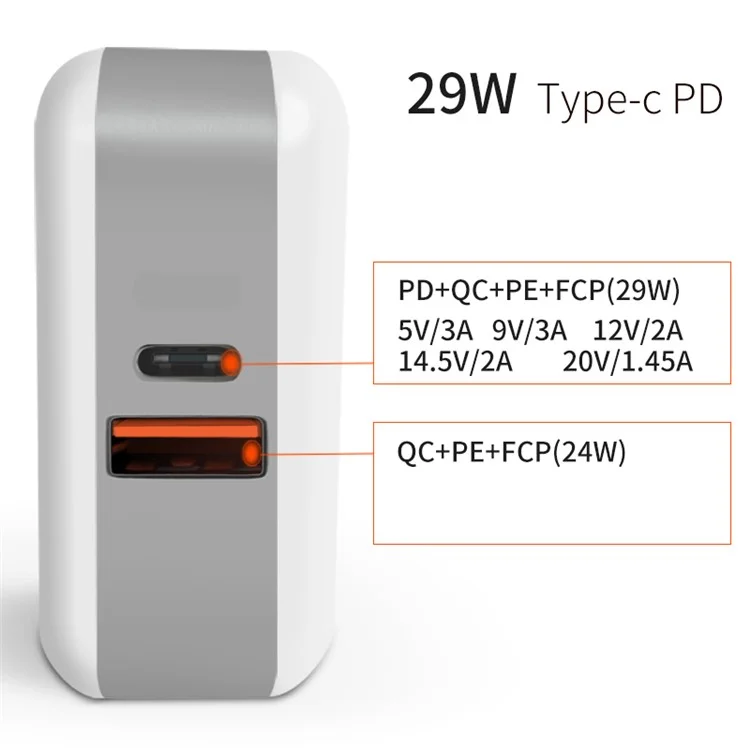 29W QC 3.0 USB Type C Travel Wall Charger Power Adapter for Mobile Phones & Tablets (with 4 Plug)