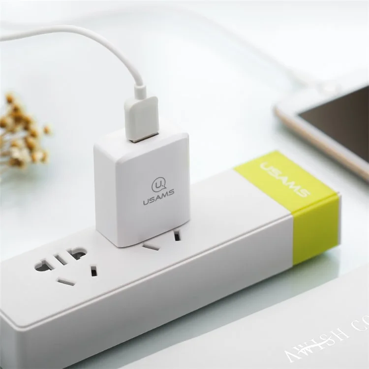 USAMS US-CC043 5V 2A Single USB Travel Wall Charger for iPhone Samsung Sony etc. - White/CN Standard Plug