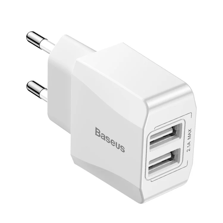 BASEUS 2.1A Dual USB Port Travel Charger Wall Adapter for iPhone iPad Samsung Etc. - UK Plug / White