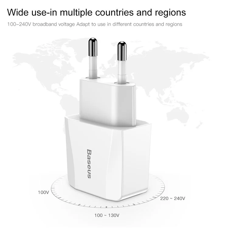 BASEUS 2.1A Dual USB Port Travel Charger Wall Adapter for iPhone iPad Samsung Etc. - UK Plug / White