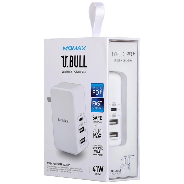 MOMAX 41W PD Quick Charge Type-C + Dual USB Ports Wall Charger - US Plug