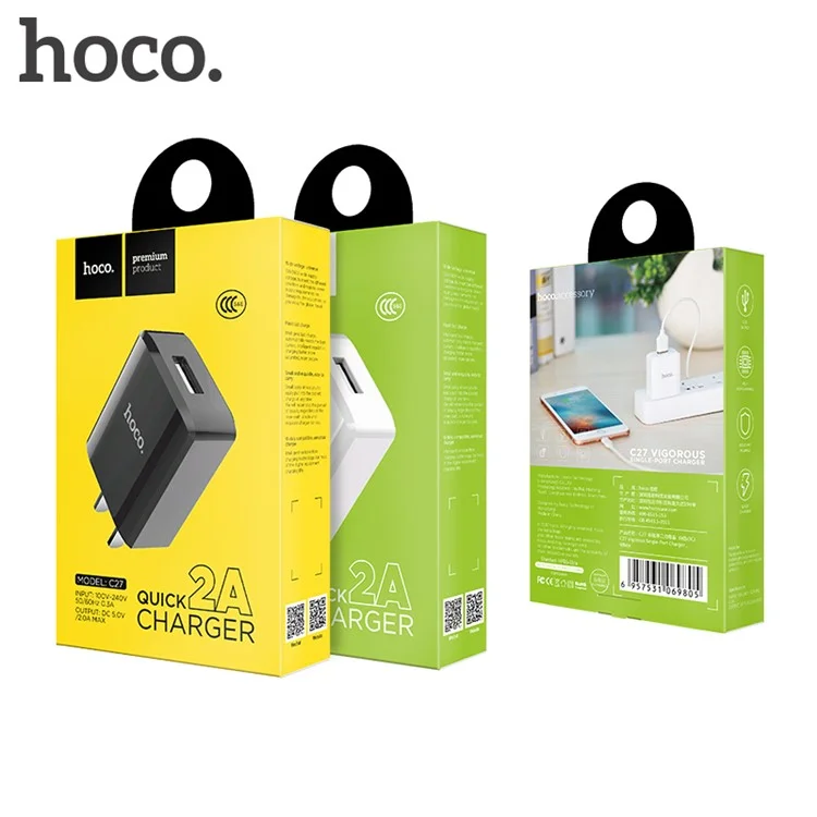 HOCO C27 5V 2A Single USB Port Wall Travel Charger for iPhone Samsung Huawei - Black / CN Plug