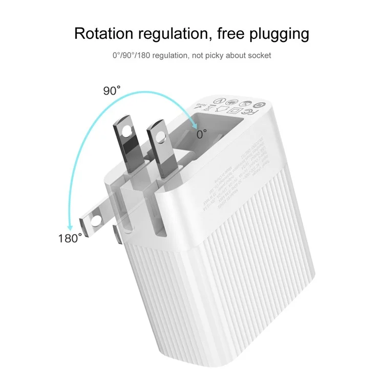 BASEUS 35W 5V/1A USB Port + Type-C PD3.0 Quick Charge Wall Charger for MacBook Pro etc. - White / US Plug