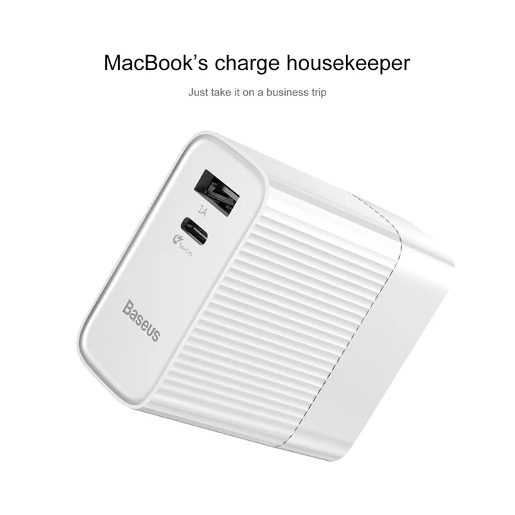 BASEUS 35W 5V/1A USB Port + Type-C PD3.0 Quick Charge Wall Charger for MacBook Pro etc. - White / US Plug