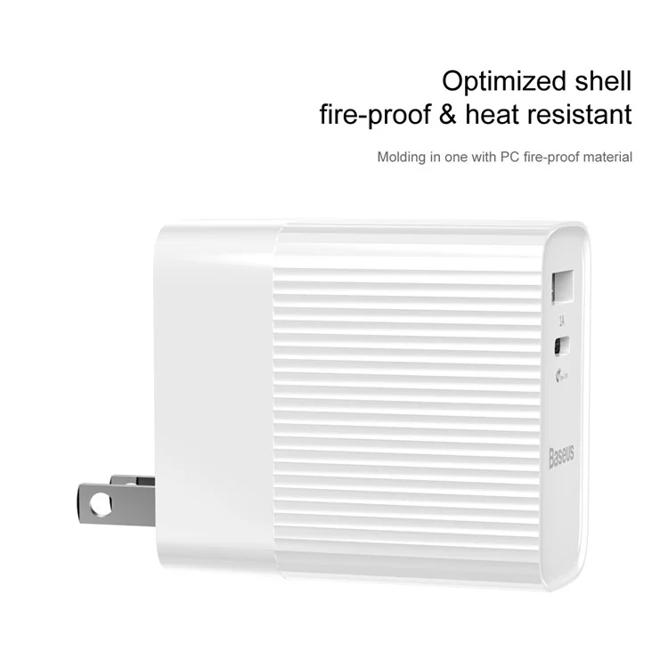 BASEUS 35W 5V/1A USB Port + Type-C PD3.0 Quick Charge Wall Charger for MacBook Pro etc. - White / US Plug