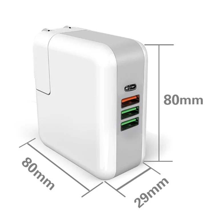 61W Multi-port Quick Charge 3.0 PD Type C Power Delivery Charger Adapter - EU Plug