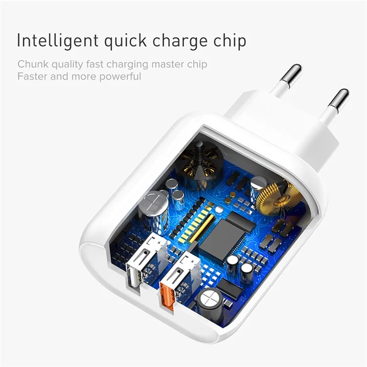 BASEUS Bojure Series QC3.0 Dual USB Travel Wall Charger for iPhone Samsung - EU Plug / White