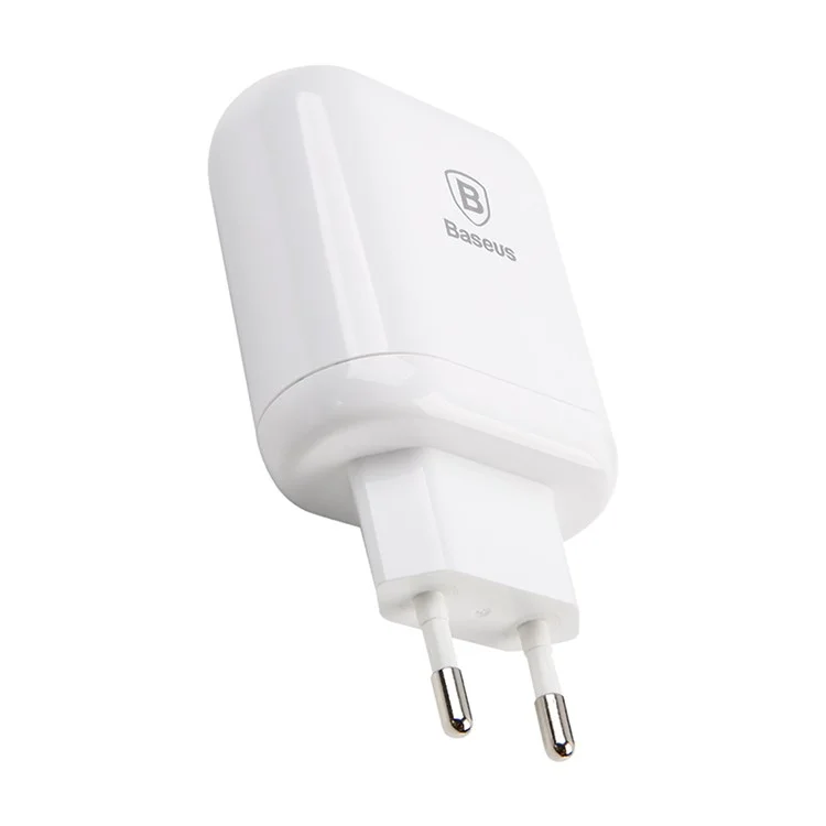 BASEUS Bojure Series QC3.0 Dual USB Travel Wall Charger for iPhone Samsung - EU Plug / White