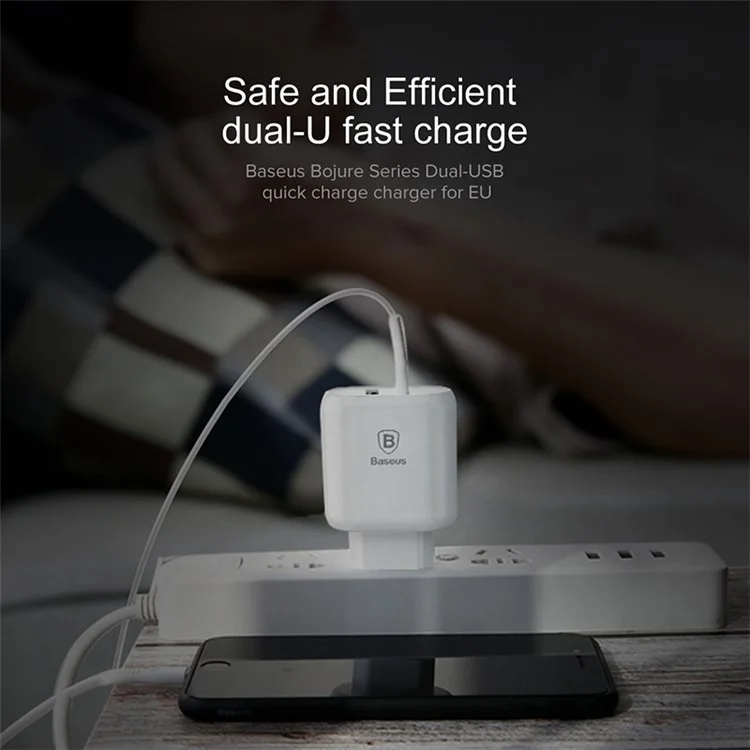 BASEUS Bojure Series QC3.0 Dual USB Travel Wall Charger for iPhone Samsung - EU Plug / White
