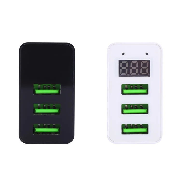 XBX06 5V/2.4A 3 USB Ports Travel Charger with LED Display for iPhone Samsung HTC Etc. - EU Plug / Black