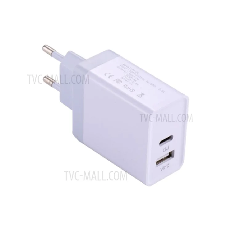 30W USB Type C PD Fast Charging Travel Wall Charger for iPhone 8/8 Plus/X etc. - EU Plug