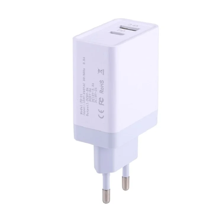 30W USB Type C PD Fast Charging Travel Wall Charger for iPhone 8/8 Plus/X etc. - EU Plug