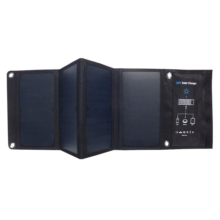 28W Solar Power Foldable Portable Waterproof Solar Charger with Three USB Ports