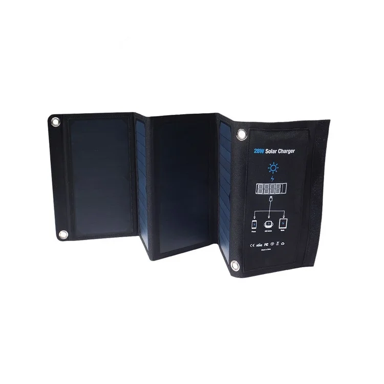 28W Solar Power Foldable Portable Waterproof Solar Charger with Three USB Ports