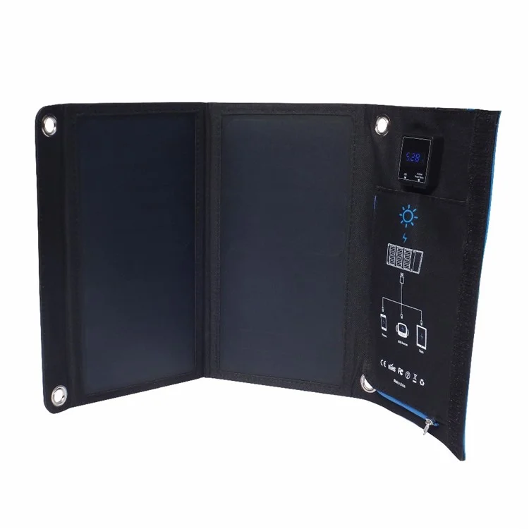 15W Solar Power Foldable Portable Waterproof Solar Charger with Dual USB Ports
