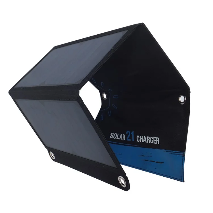 21W Solar Power Foldable Portable Waterproof Solar Charger with Dual USB Ports - Blue