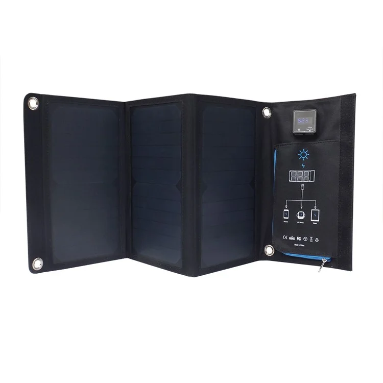 21W Solar Power Foldable Portable Waterproof Solar Charger with Dual USB Ports - Blue