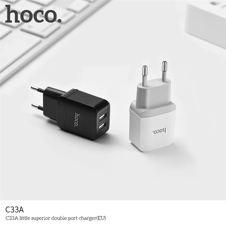 HOCO C33A Little Superior 2.4A Dual-port USB Charger Universal Adapter for iPhone iPad Samsung etc. - EU Plug / White
