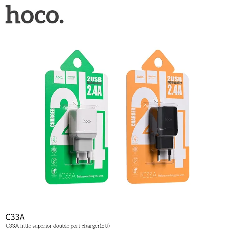 HOCO C33A Little Superior 2.4A Dual-port USB Charger Universal Adapter for iPhone iPad Samsung etc. - EU Plug / White
