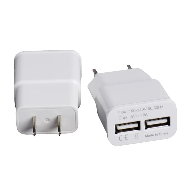 2A Dual-port USB Charger Universal Adapter for iPhone iPad Samsung etc. - EU Plug