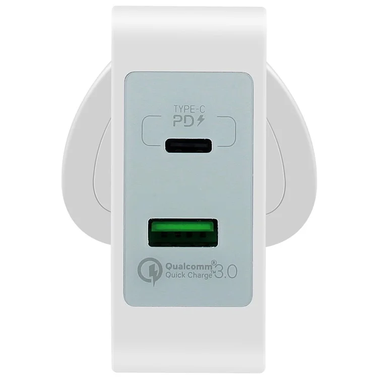 MOMAX Portable 48W PD Type-C + Quick Charge 3.0 USB Port Travel Wall Charger - UK Plug / White