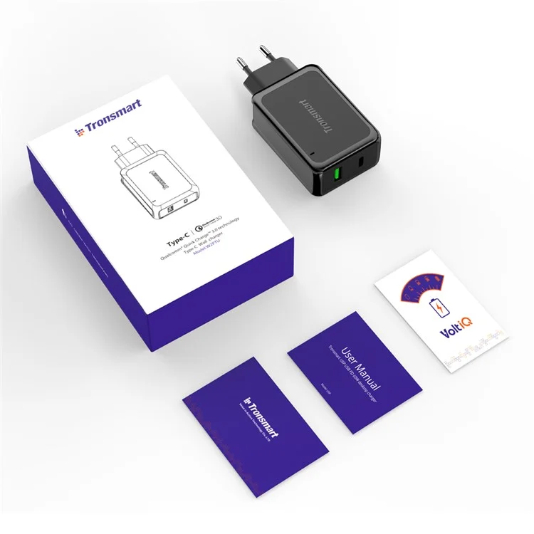 TRONSMART W2PTU Quick Charge 3.0 + USB Type-C Wall Travel Charger - EU Plug / Black