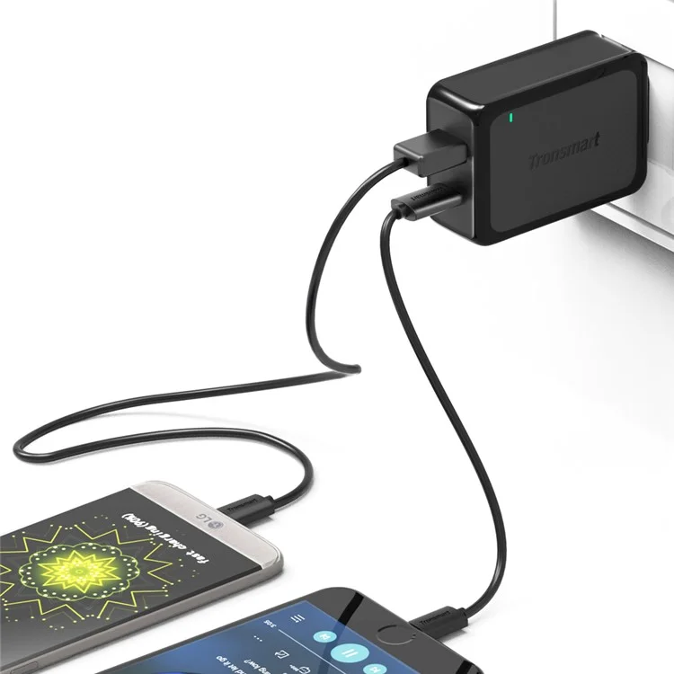 TRONSMART W2PTU 33W Travel Wall Charger with Quick Charge 3.0 + Type-C Ports - US Plug / Black