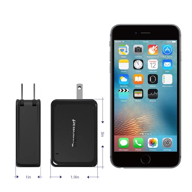 TRONSMART W2PTU 33W Travel Wall Charger with Quick Charge 3.0 + Type-C Ports - US Plug / Black