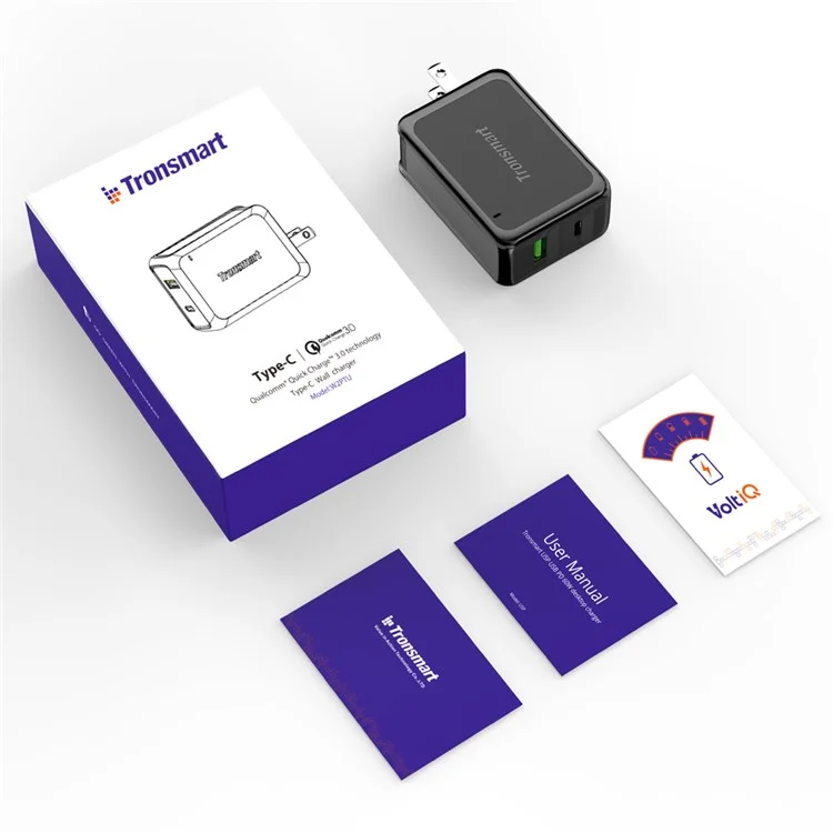 TRONSMART W2PTU 33W Travel Wall Charger with Quick Charge 3.0 + Type-C Ports - US Plug / Black