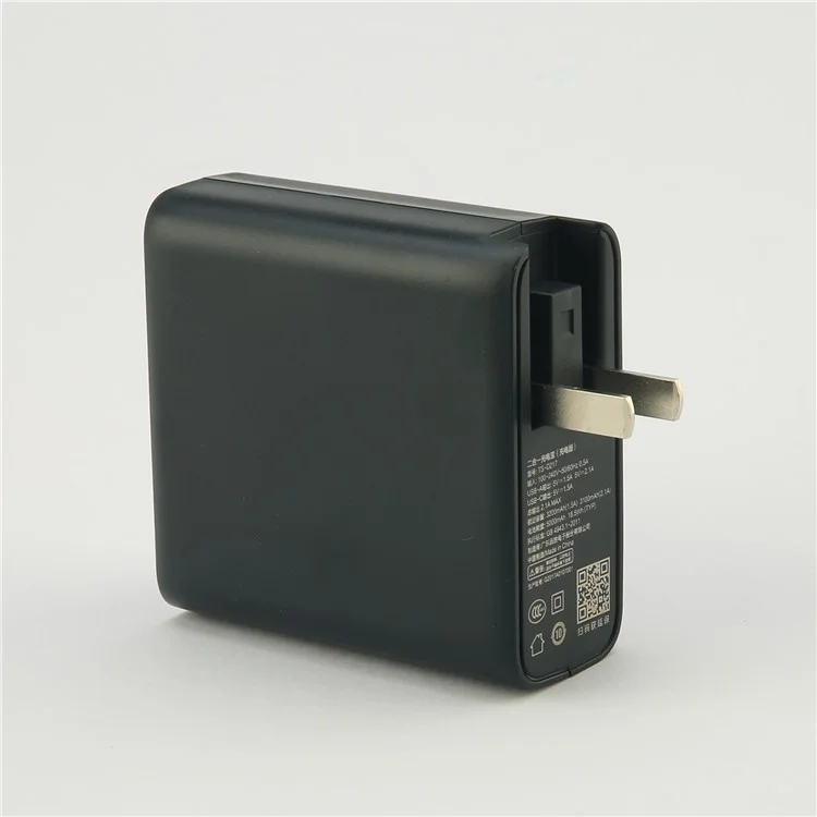 PISEN PowerCombo 2-in-1 Wall Charger + 5000mAh Power Bank with Dual USB and Type C Port - Black