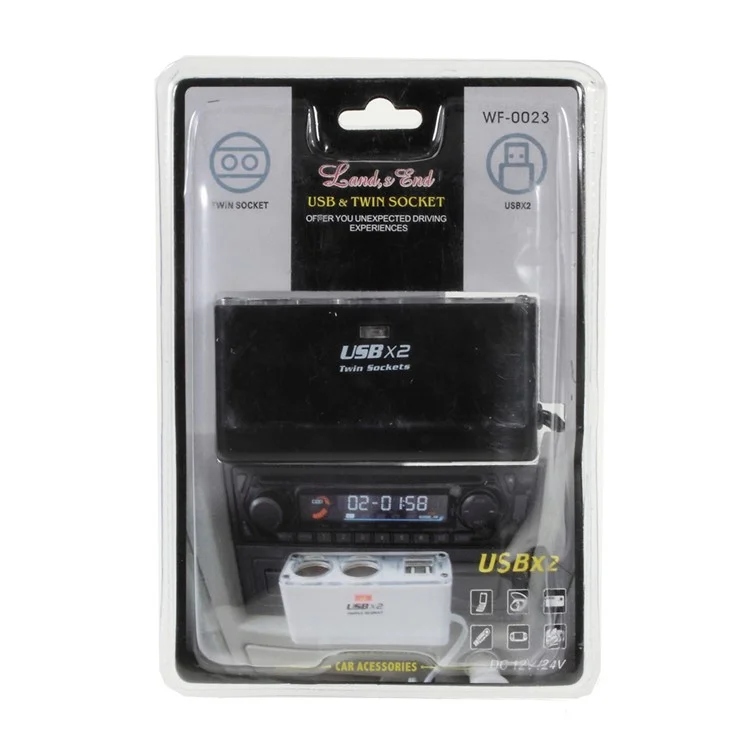 WF-0023 2-way Car Cigarette Lighter Socket Splitter Charger Dual USB Output