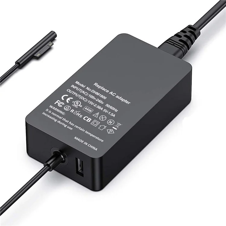 44W 15V 2.58A Power Adapter Charger with USB Charging Port for Microsoft Surface Pro 6/5/4/3 etc. - EU Plug