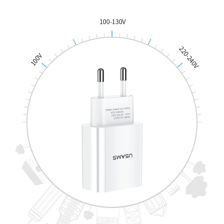 USAMS US-CC075 T18 5V 2.1a Chargeur de Murs de Voyage USB Unique Pour Les Smartphones - Bouchon ue