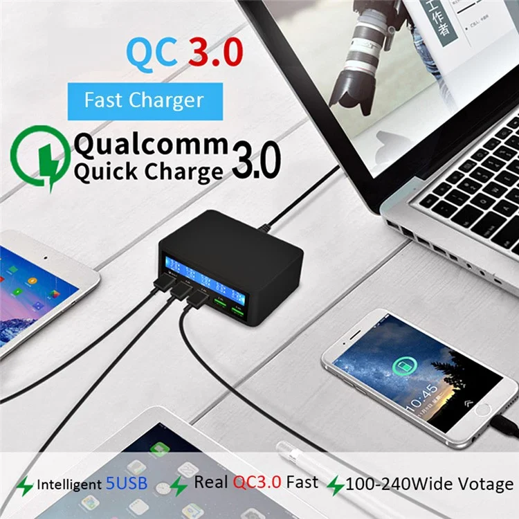 50W Quick QC 3.0 5 Porta Carregador USB Para Iphone Samsung Xiaomi Etc - Plugue Nos Eua