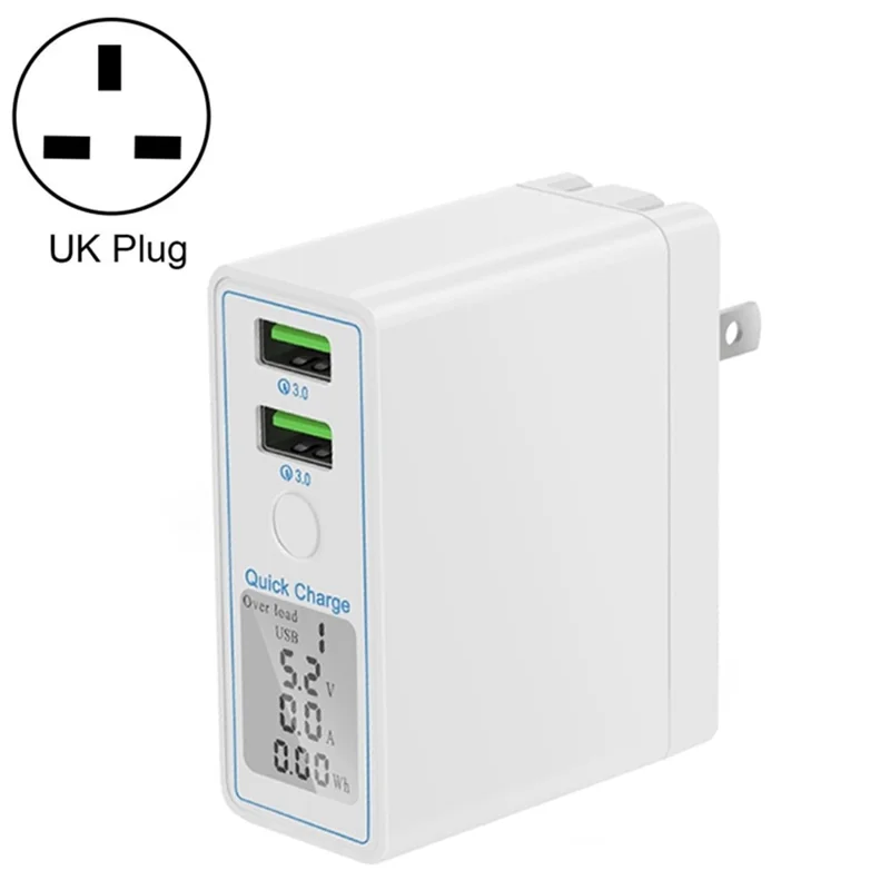 WLX-X7B 36W Dual QC3.0 Intelligent Display Quick Charge Power Adapter - UK Plug