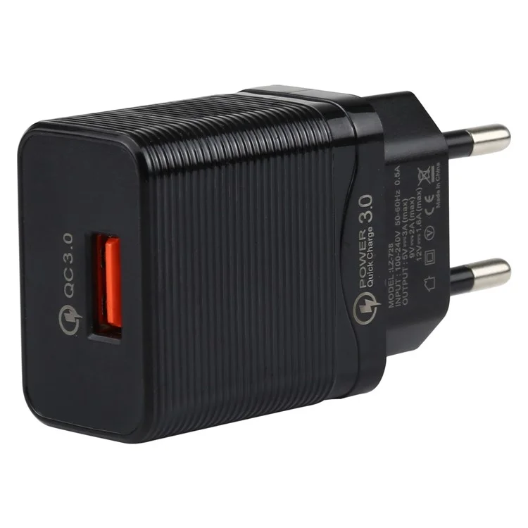 LZ-728 2 in 1 QC 3.0 18W [eu-stecker] Reiseladegerät + USB Bis Blitz 8-pin-datenkabel, 1m - Schwarz